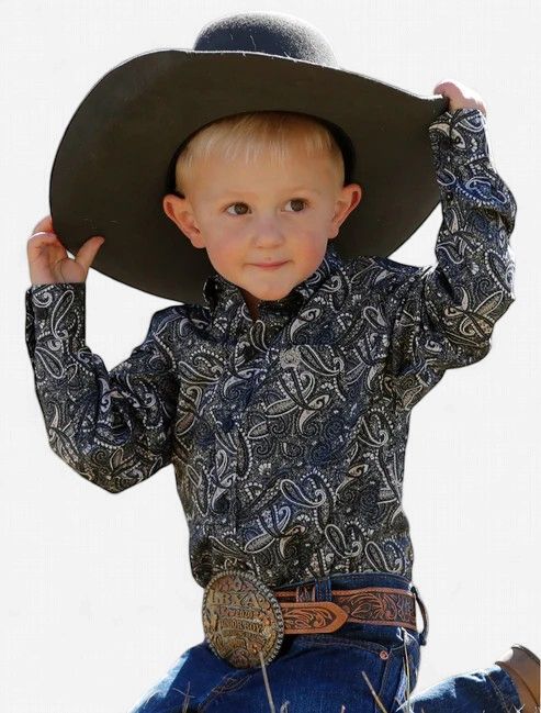 Toddler Cinch Pendleton Round-Up Grey Paisley Long Sleeve Button Up