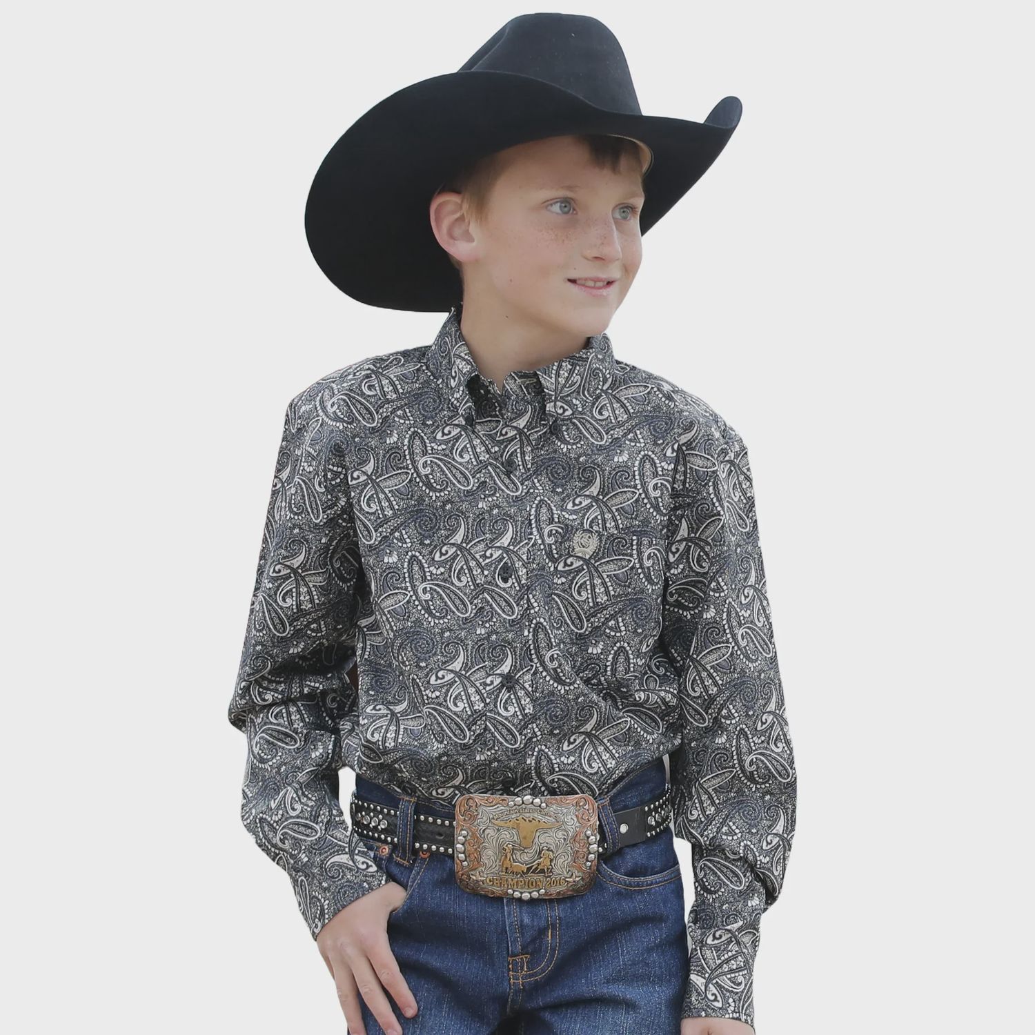 Youth Cinch Pendleton Round-Up Gray Paisley Long Sleeve Button Up