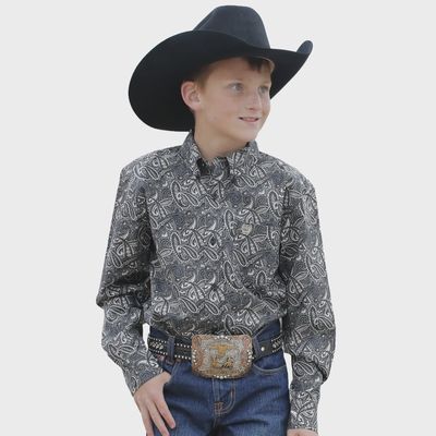 Youth Cinch Pendleton Round-Up Gray Paisley Long Sleeve Button Up