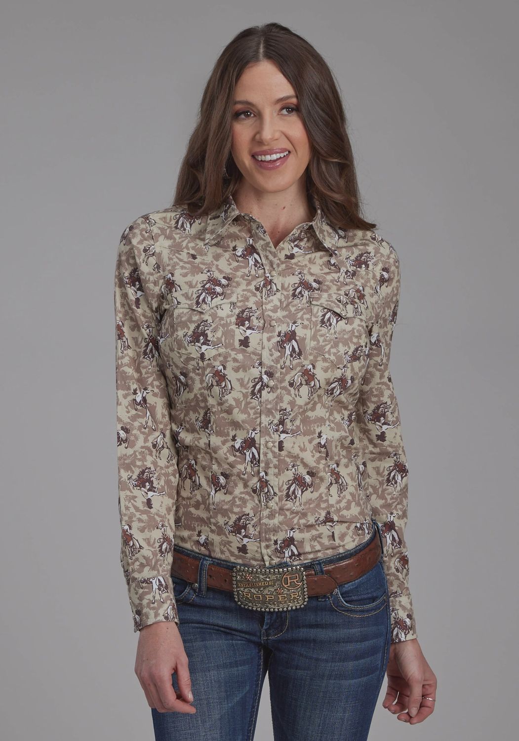 Ladies Roper Pendleton Round-Up Brushstroke Long Sleeve Snap