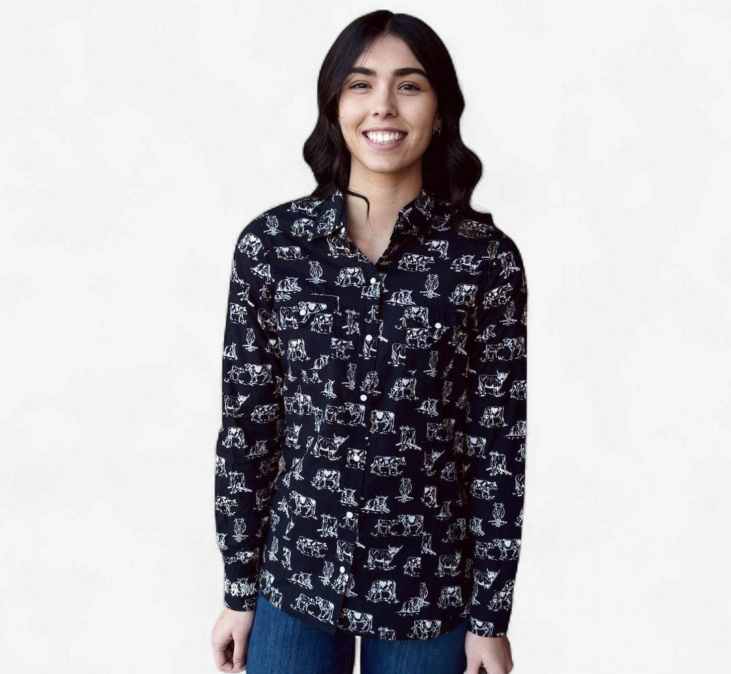 Ladies Pendleton Round-Up Tin Haul Cow Long Sleeve Snap