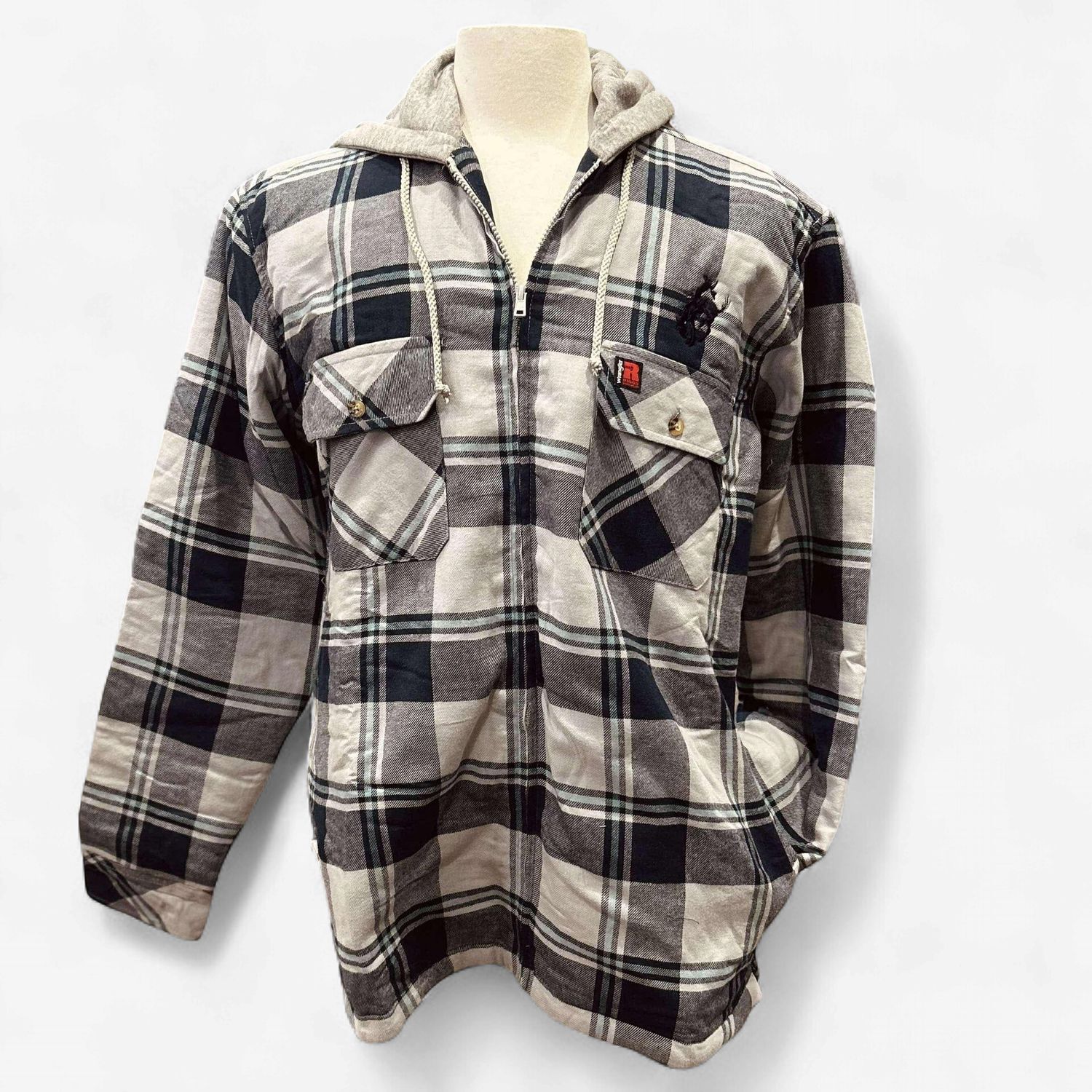 Men's Wrangler Pendleton Round-Up Hooded Blue Grey Flannel Jacket