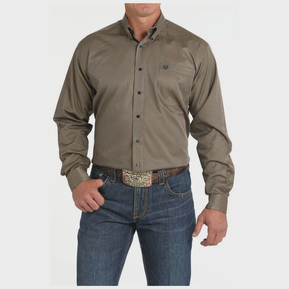 Men's Cinch Pendleton Round-Up Blue Gold Stripe Tencel Long Sleeve Button Up