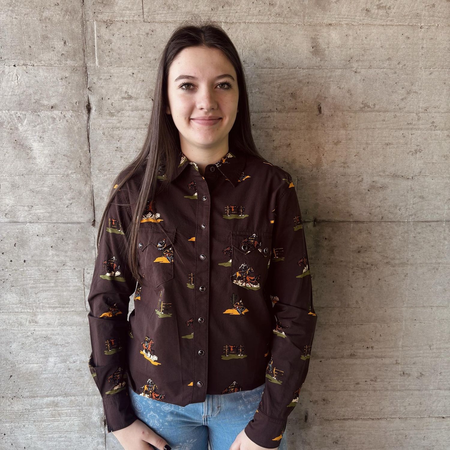 Ladies Cruel Denim Pendleton Round-Up Western Print Long Sleeve Snap