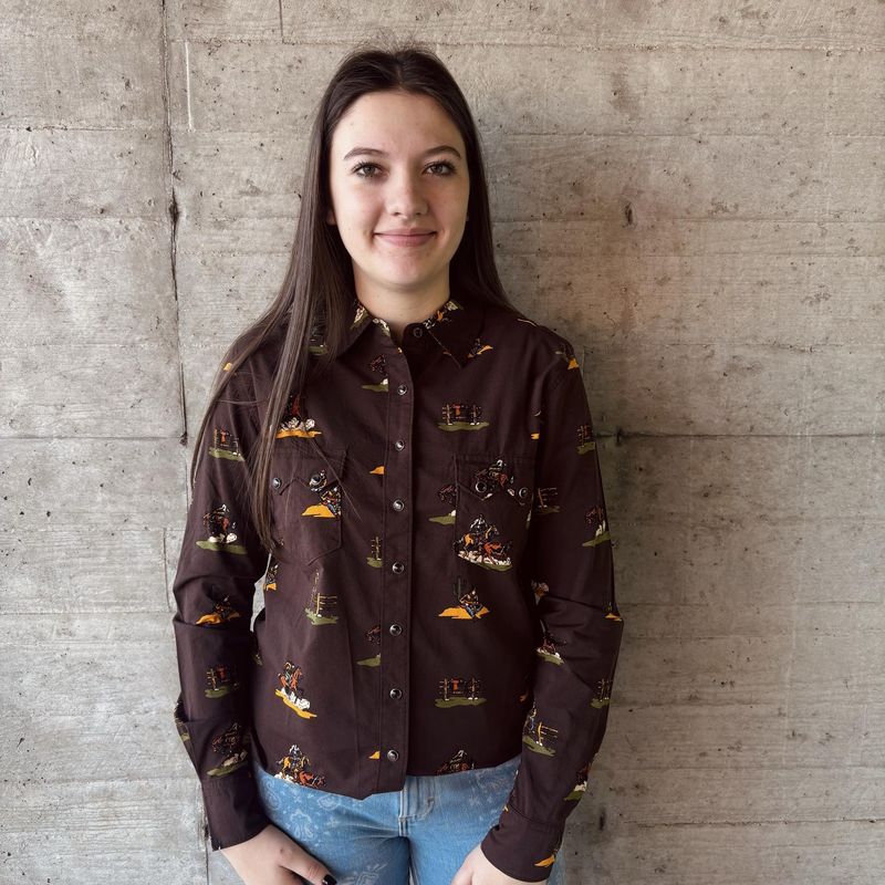 Ladies Cruel Denim Pendleton Round-Up Western Print Long Sleeve Snap