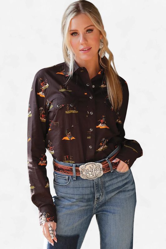 Ladies Cruel Denim Pendleton Round-Up Western Print Long Sleeve Snap