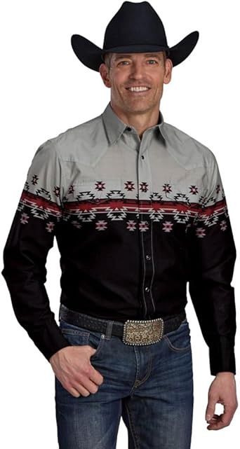 Men's Roper Pendleton Round-Up Aztec Border Long Sleeve Snap