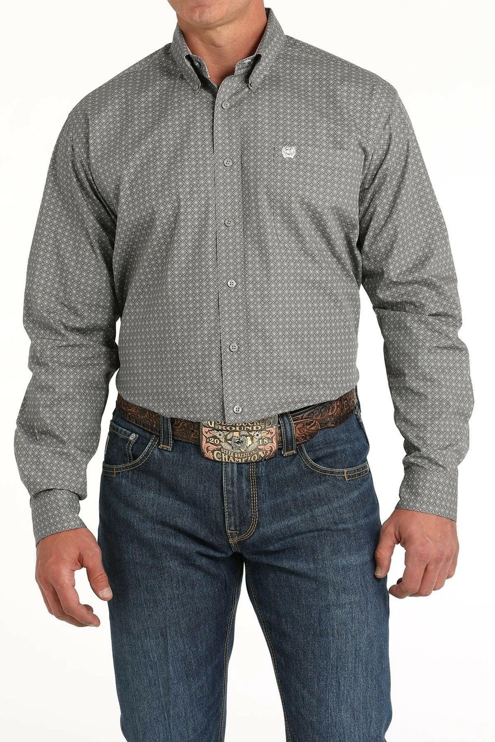 Men's Cinch Pendleton Round-Up Gray Diamond Long Sleeve Button Up