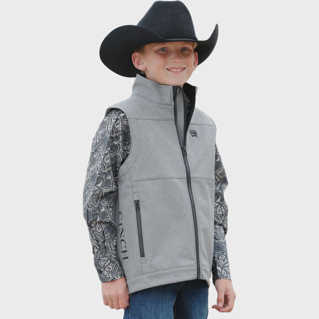 Youth Cinch Pendleton Round-Up Gray Bonded Vest