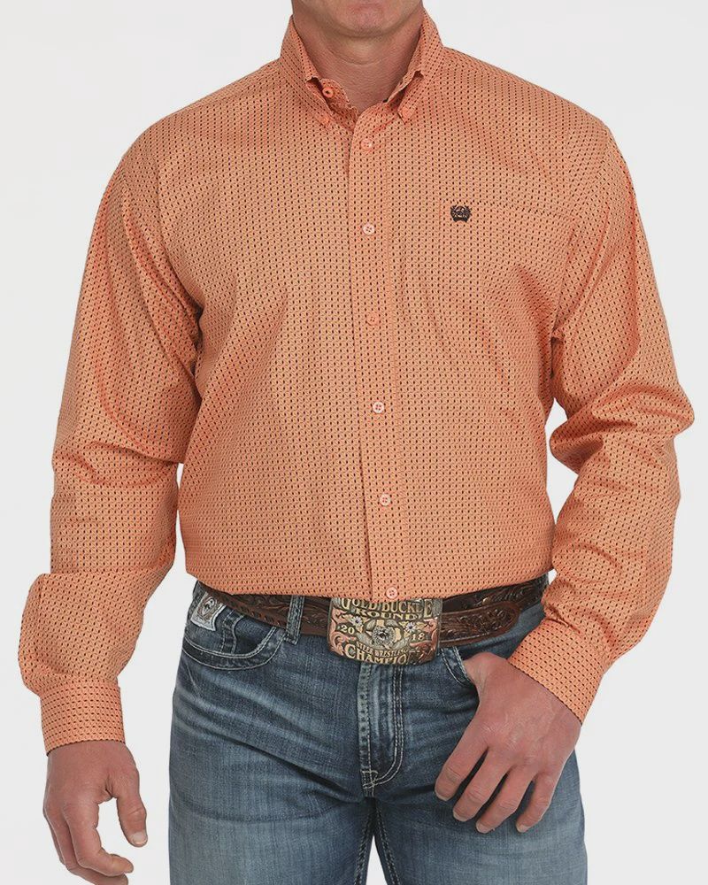 Men's Cinch Pendleton Round-Up Coral Geometric Long Sleeve Button Up