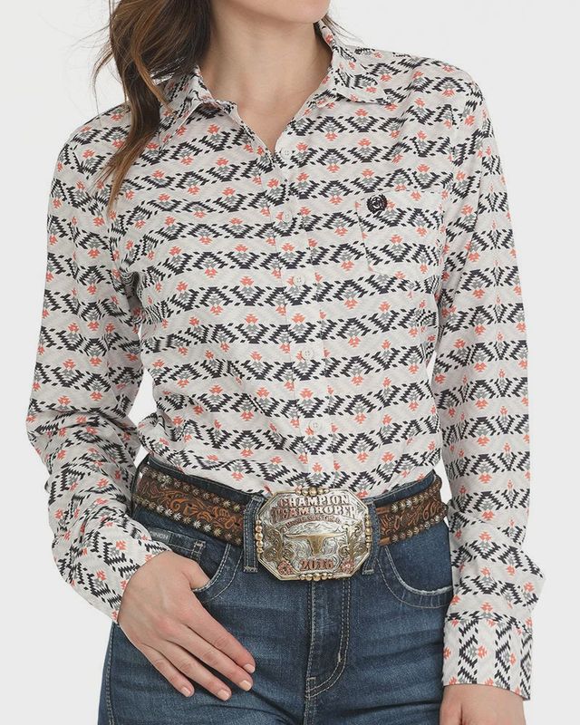 Ladies Cinch ArenaFlex Pendleton Round-Up Stripe Aztec Long Sleeve Button Up