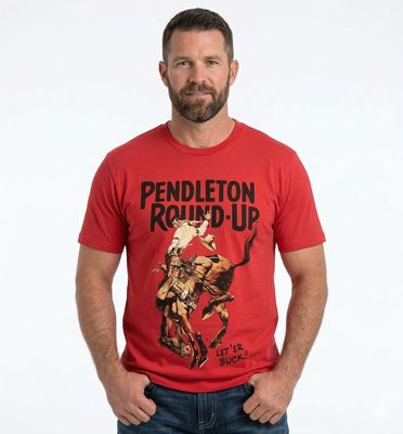 Pendleton Round-Up Red Full Color Bucking Horse Tee