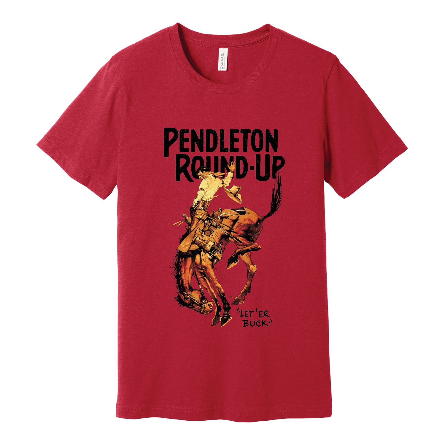 Pendleton Round-Up Red Full Color Bucking Horse Tee, size: S