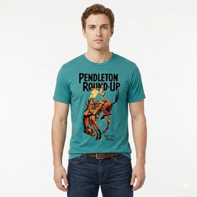 Pendleton Round-Up Teal Full Color Bucking Horse Tee