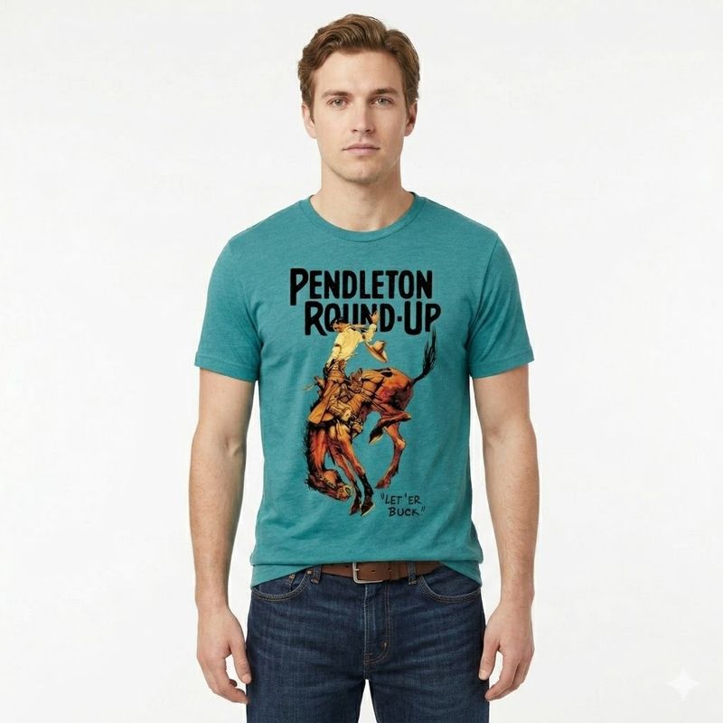 Pendleton Round-Up Teal Full Color Bucking Horse Tee