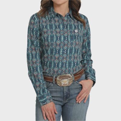 Ladies Cinch ArenaFlex Pendleton Round-Up Navy Button Down Western Shirt