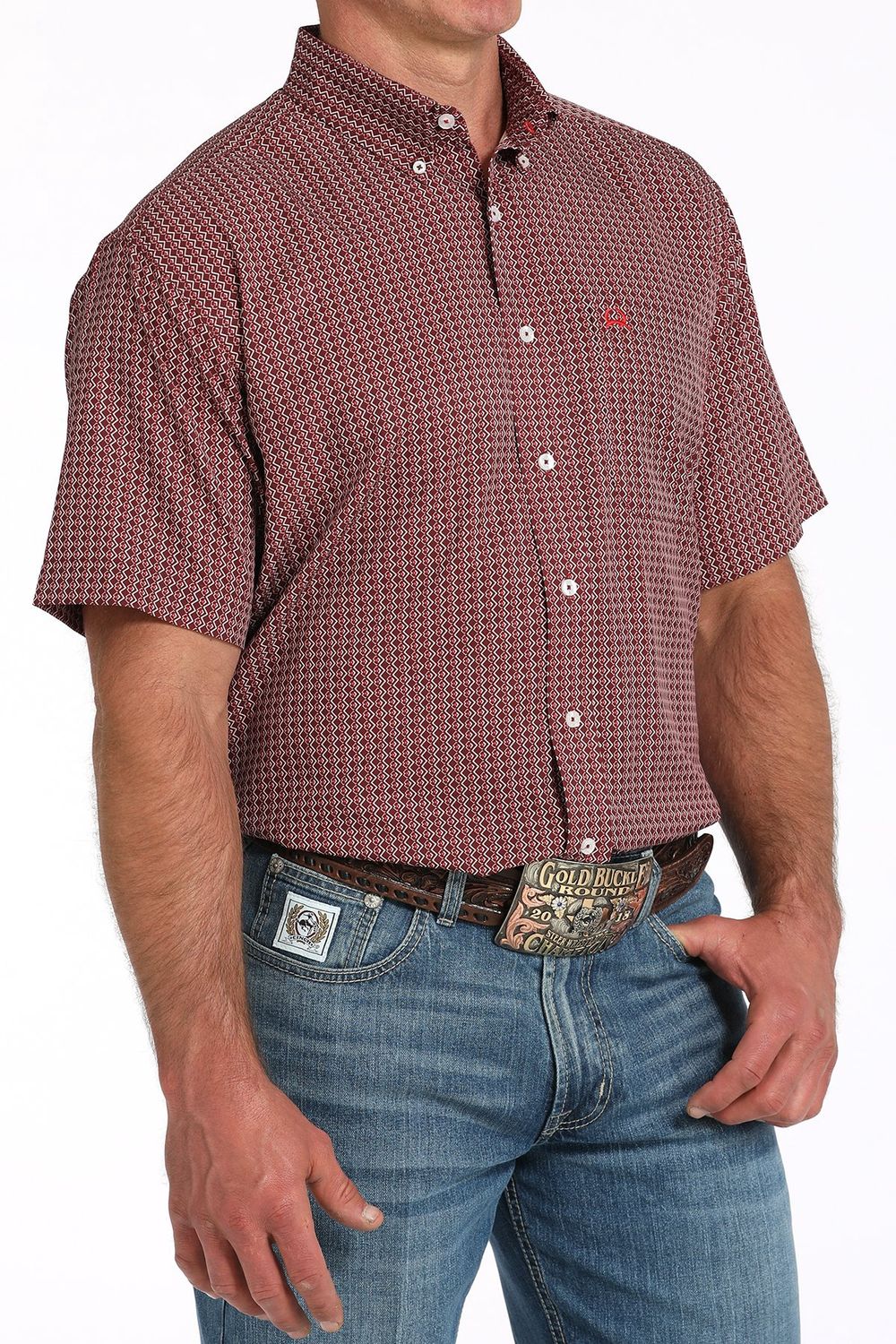 Men's Cinch Pendleton Round-Up Burgundy Arena Flex Short Sleeve Button Up