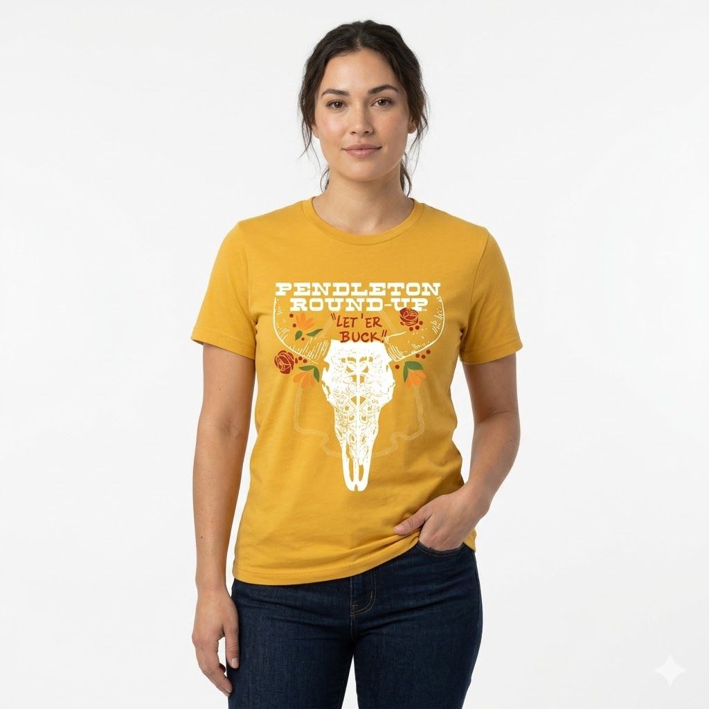 Ladies Pendleton Round-Up Mustard Skull Tee