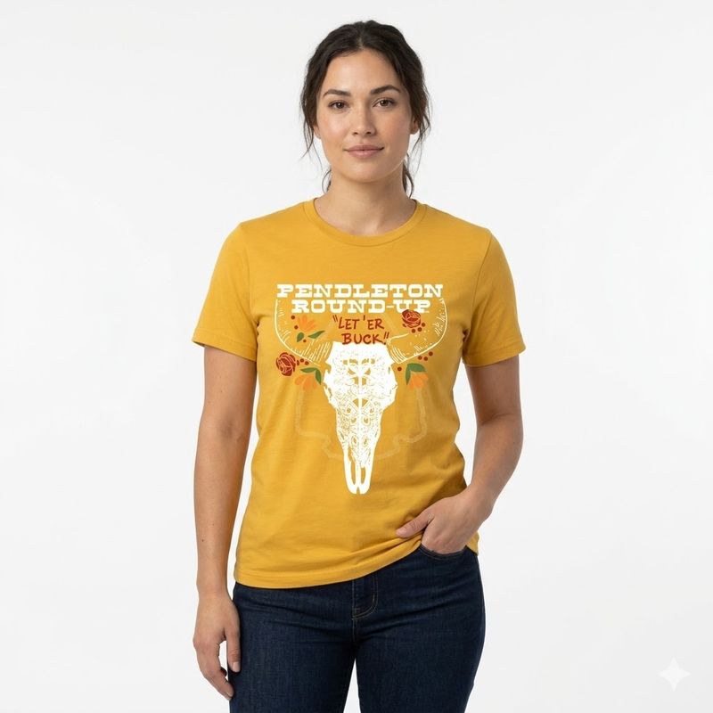Ladies Pendleton Round-Up Mustard Skull Tee