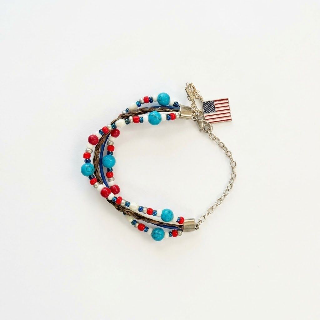 Pendleton Round-Up Beaded Horse Hair Flag Bracelet