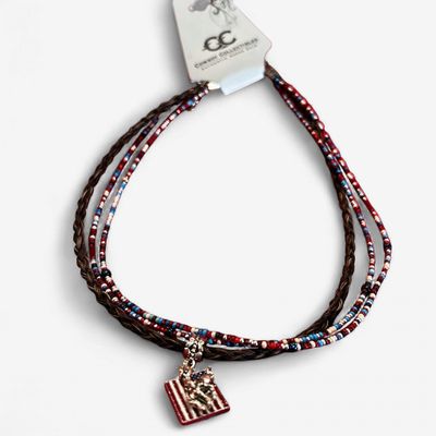 Pendleton Round-Up Beaded Horse Hair Flag Necklace