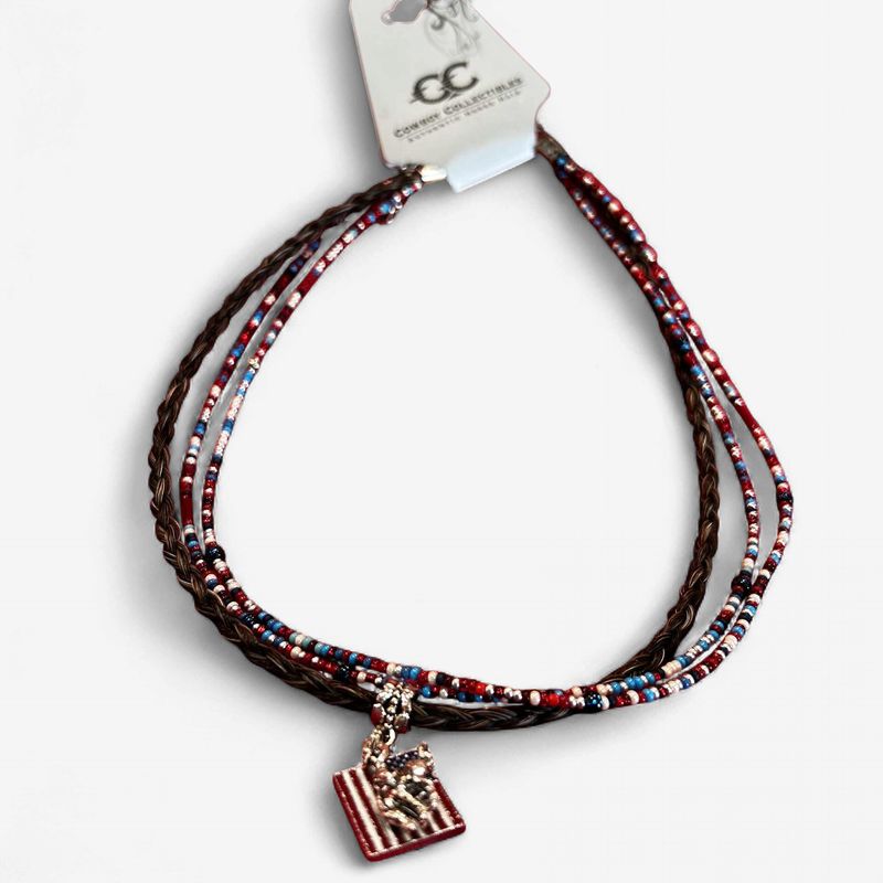 Pendleton Round-Up Beaded Horse Hair Flag Necklace