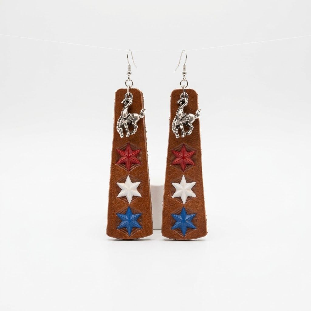 Pendleton Round Up Leather Tri Star Earring