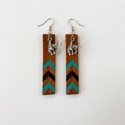 Pendleton Round-Up Leather Teal Chevron Earrings