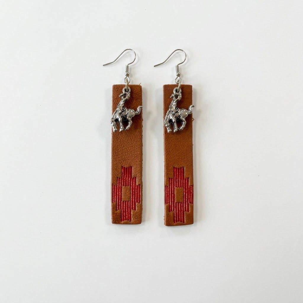 Pendleton Round Up Red Aztec Leather Earrings