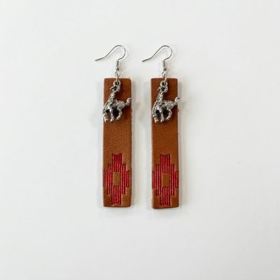 Pendleton Round Up Red Aztec Leather Earrings
