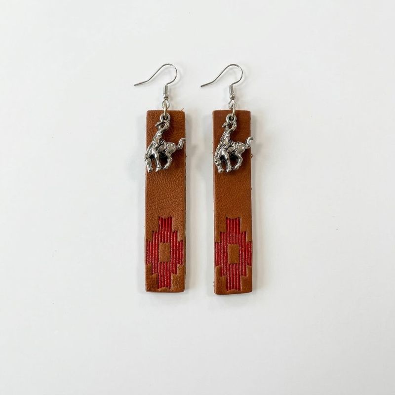 Pendleton Round Up Red Aztec Leather Earrings