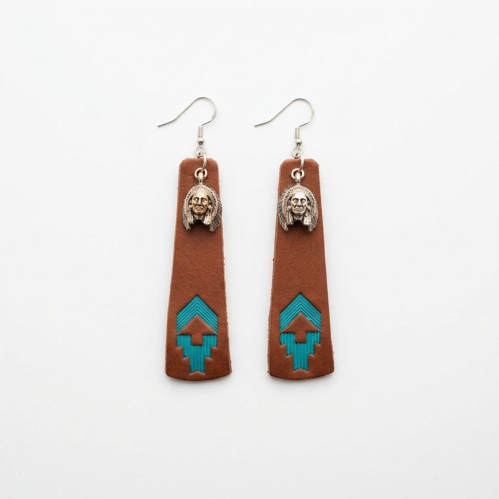 Happy Canyon Teal Arrow Leather Earrings