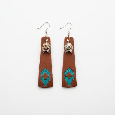 Happy Canyon Teal Arrow Leather Earrings