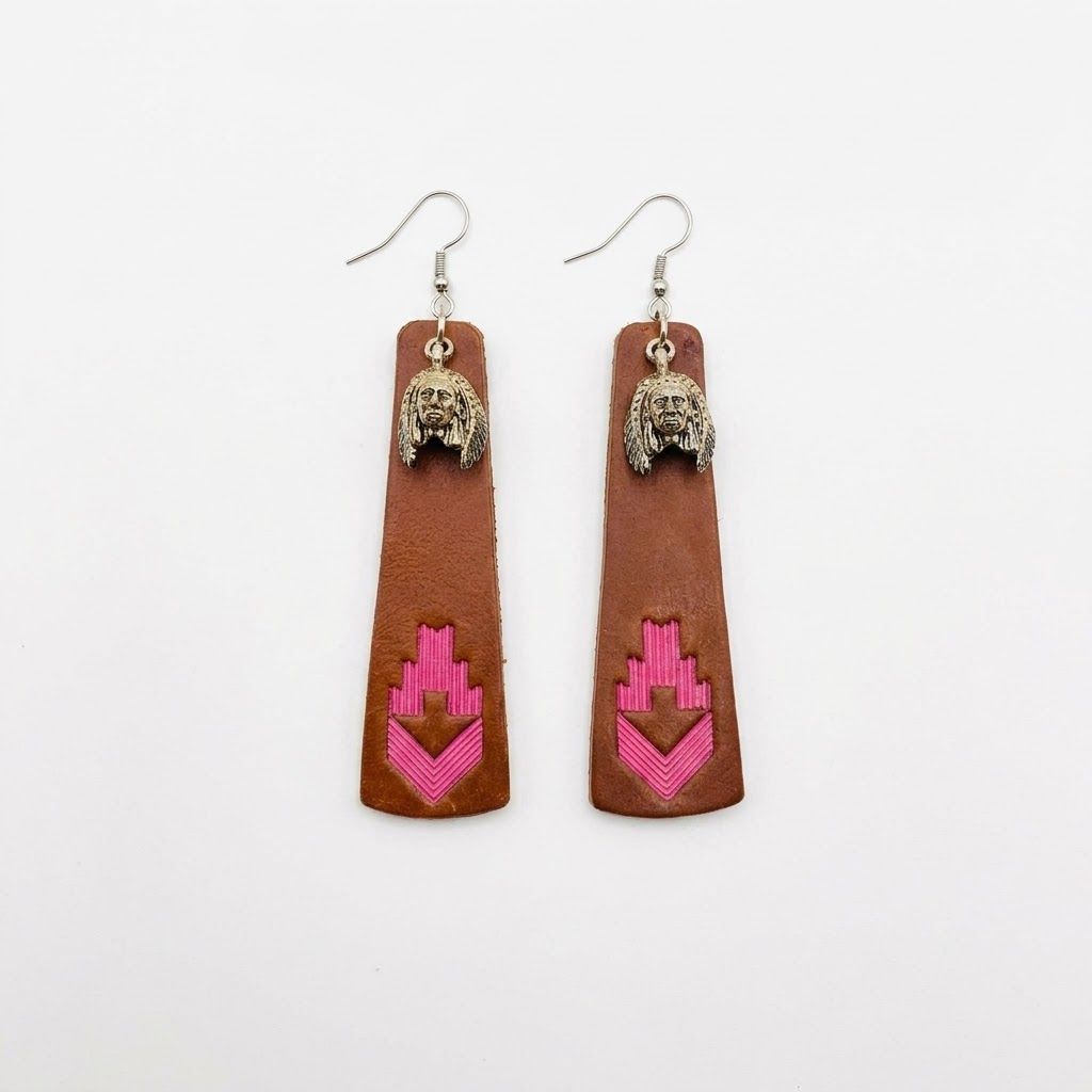 Happy Canyon Pink Arrow Leather Earrings