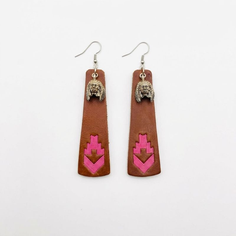 Happy Canyon Pink Arrow Leather Earrings