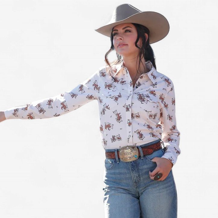Ladies Cruel Pendleton Round-Up Cream Rodeo Long Sleeve Snap