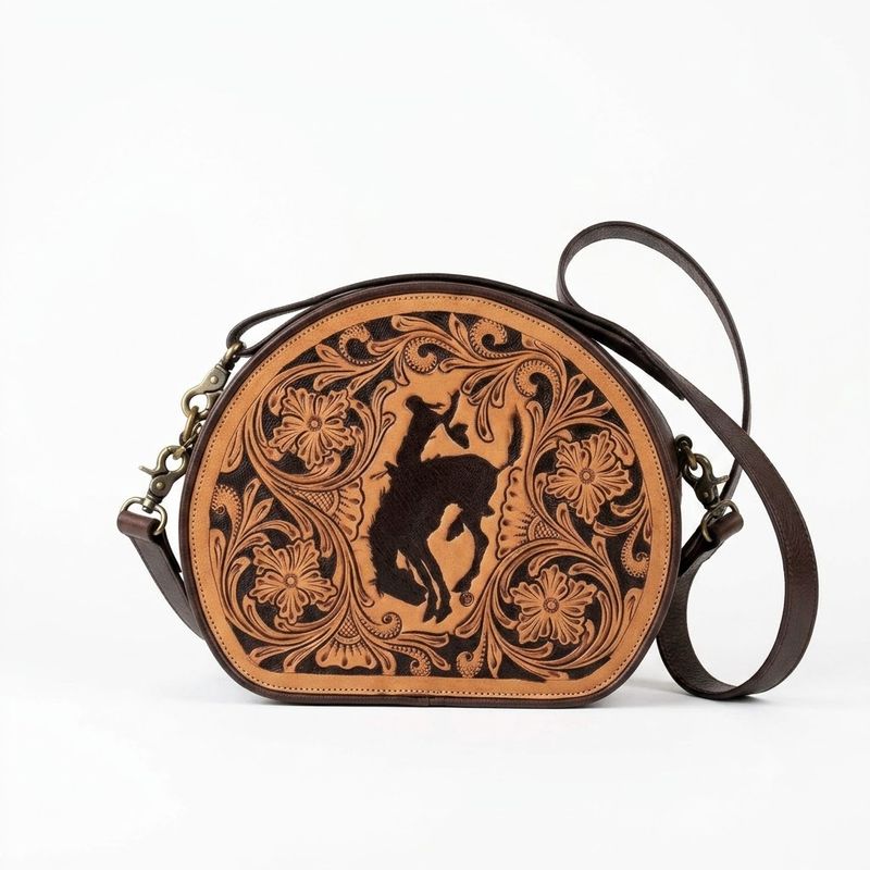 Pendleton Round-Up Canteen Tooled Leather Crossbody Purse
