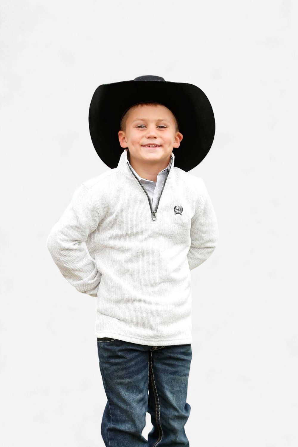Youth Cinch Pendleton Round-Up Gray 1/4 Zip Pull Over