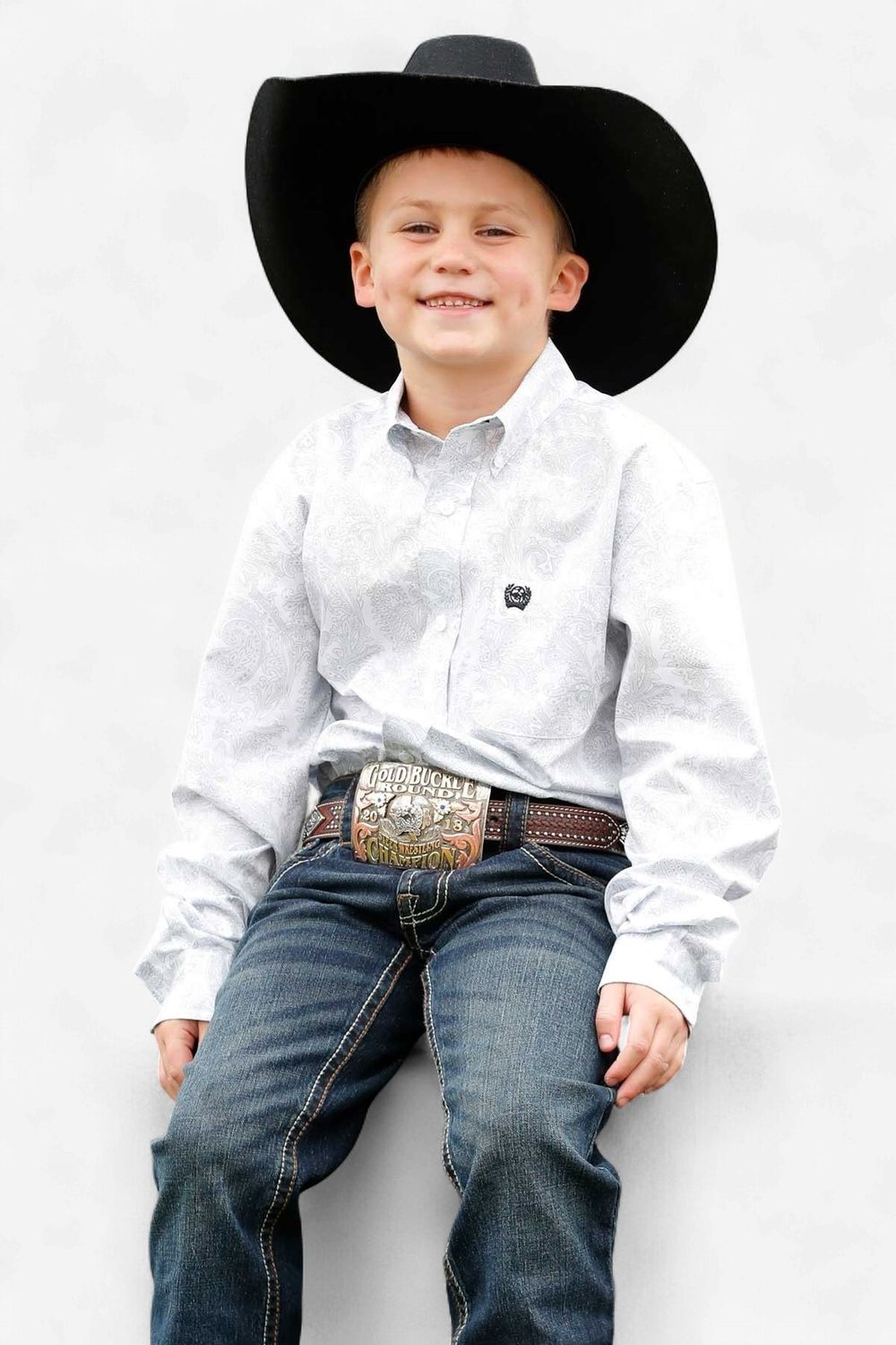 Youth Cinch Pendleton Round-Up White Paisley Long Sleeve Button Up