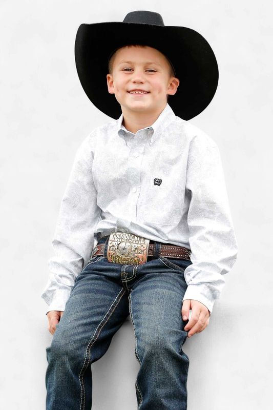 Youth Cinch Pendleton Round-Up White Paisley Long Sleeve Button Up