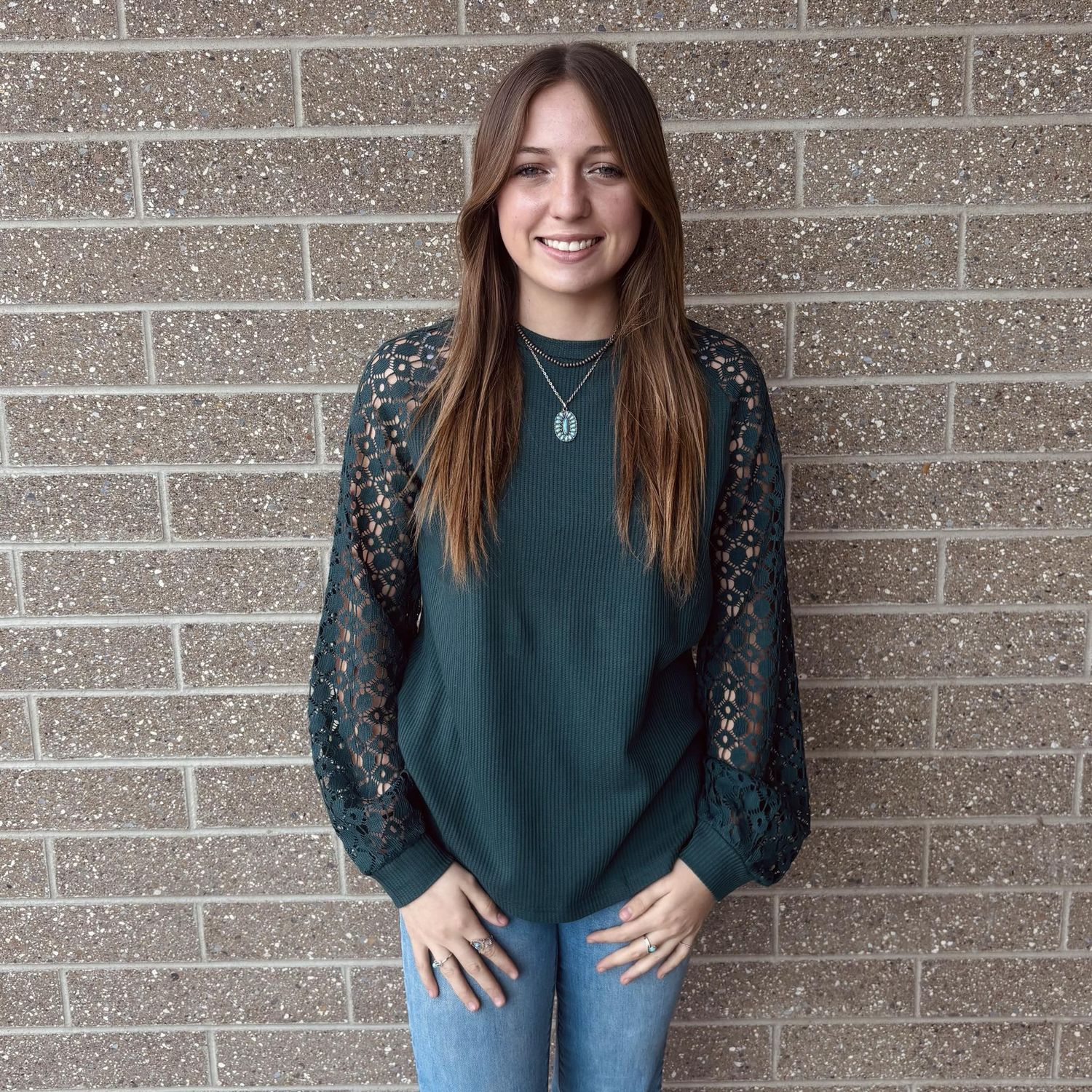 Ladies Cruel Pendleton Round-Up Forest Green Waffle Knit Blouse