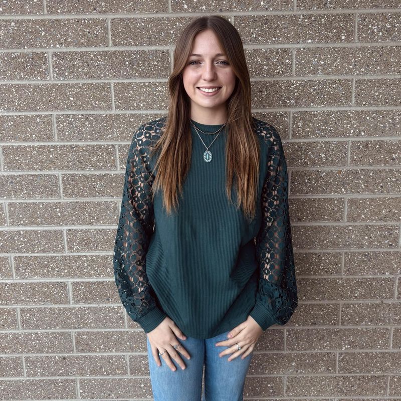 Ladies Cruel Pendleton Round-Up Forest Green Waffle Knit Blouse