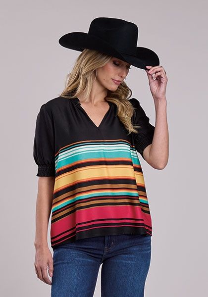 Ladies Stetson Pendleton Round-Up Stripe Border Blouse