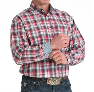 Men's Cinch Pendleton Round-Up Red Teal Plaid Long Sleeve Button Up