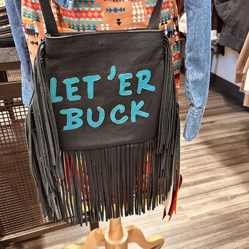 Pendleton Round-Up Black and Teal Leather Let 'er Buck Purse