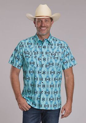 Men's Roper Pendleton Round-Up Blue Aztec Short Sleeve Snap