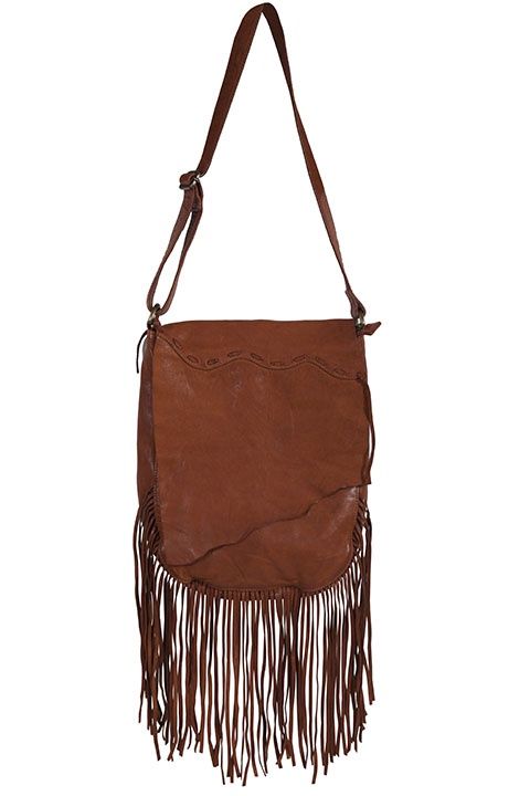 Pendleton Round-Up Scully Soft Leather Fringe Bucking Horse Crossbody Handbag, Color: Cognac