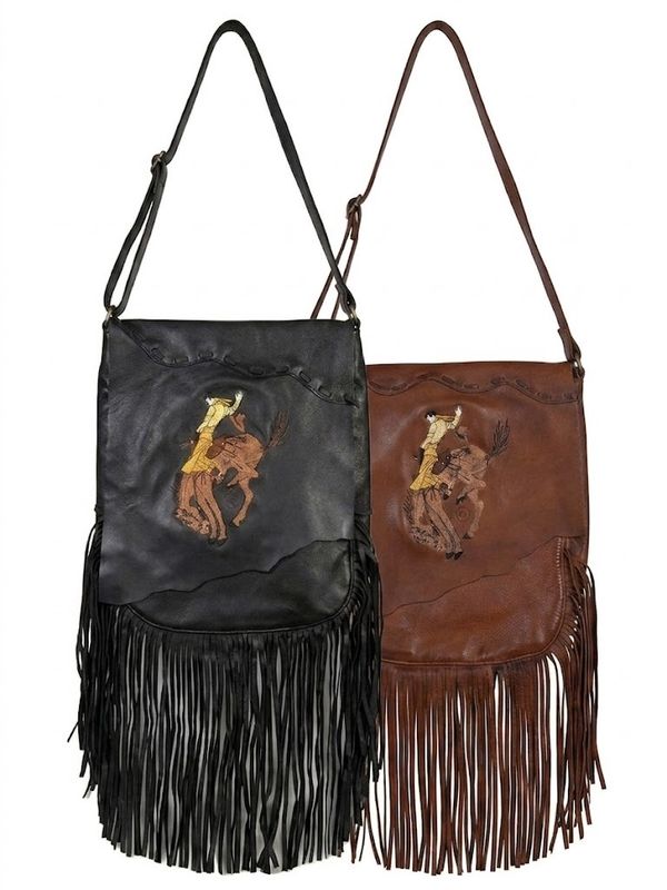 Pendleton Round-Up Scully Soft Leather Fringe Bucking Horse Crossbody Handbag