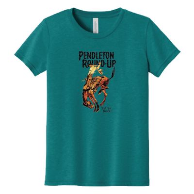 Youth Pendleton Round-Up Teal Full Color Bucking Horse Tee