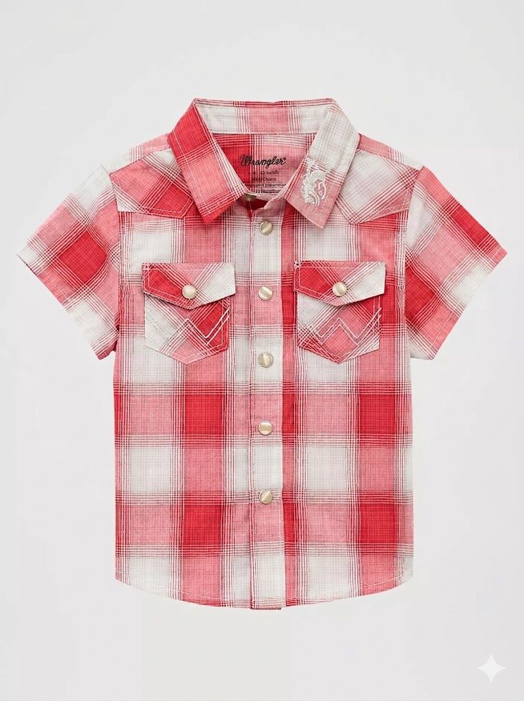 Infant Wrangler Pendleton Round-Up Red Plaid Short Sleeve Snap